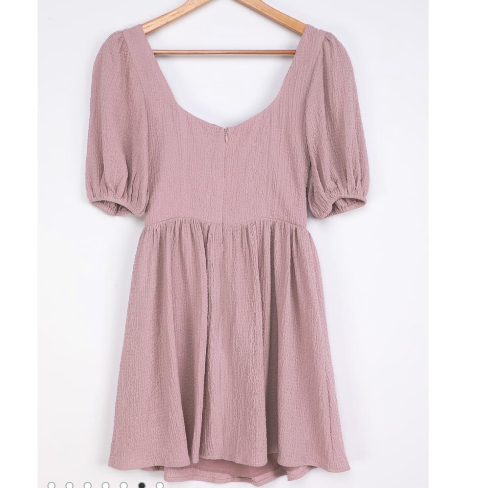 NWOT Little Bit In Love Dusty Purple Surplice Puff Sleeve Mini Dress - Picture 2 of 7